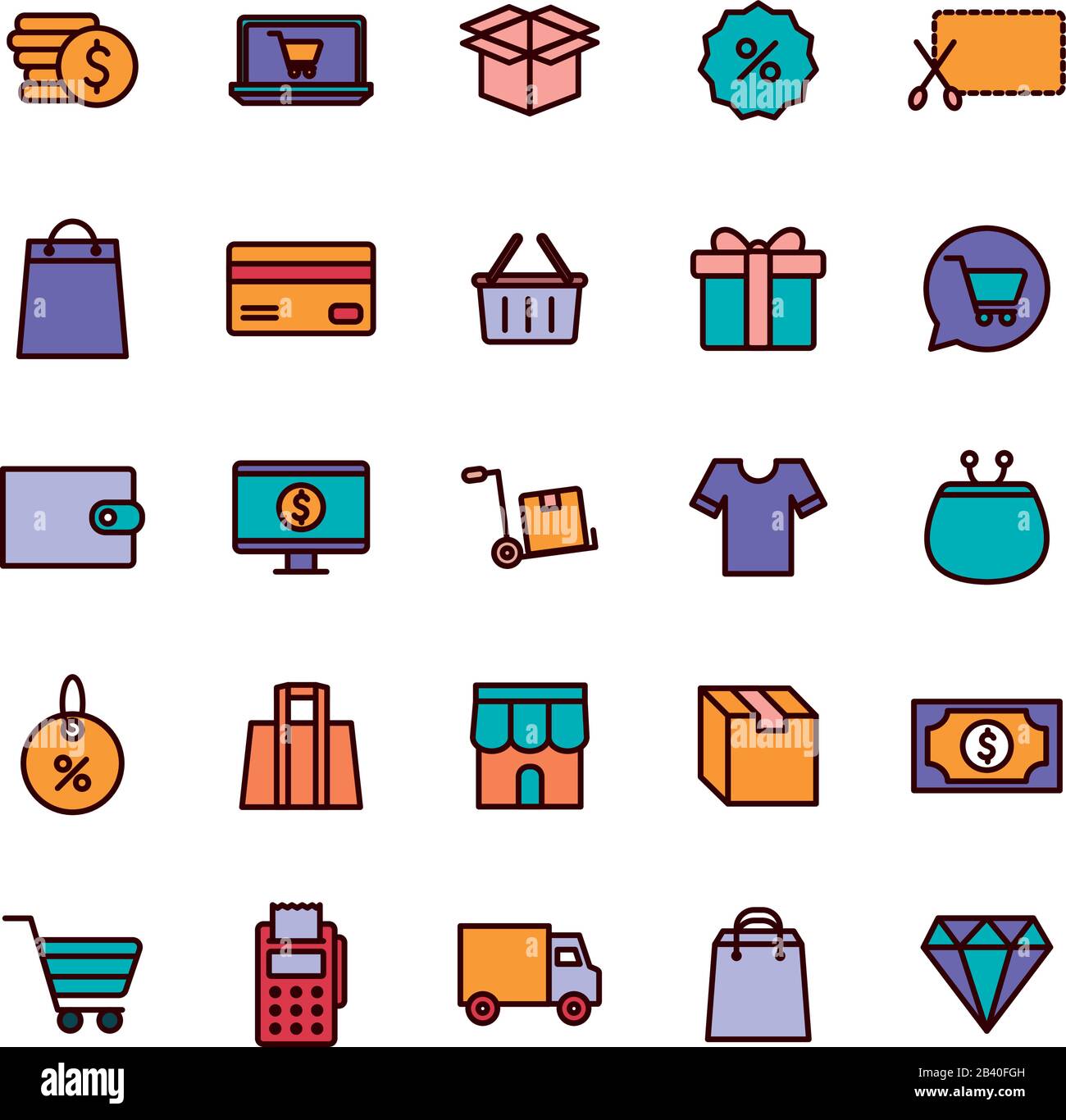 shopping line and fill style icon set vector design Stock Vector Image ...