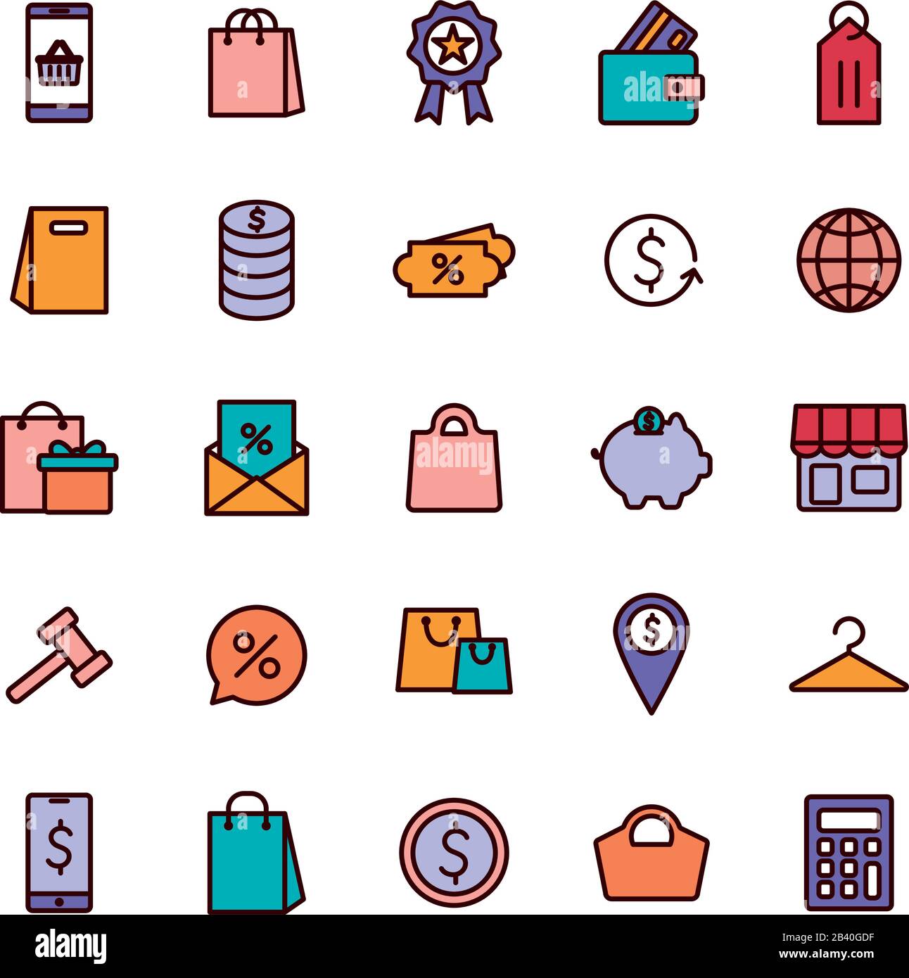 shopping line and fill style icon set vector design Stock Vector Image ...