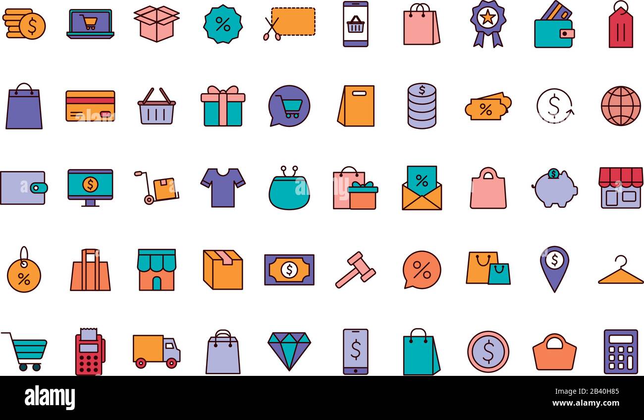 shopping line and fill style icon set vector design Stock Vector Image ...
