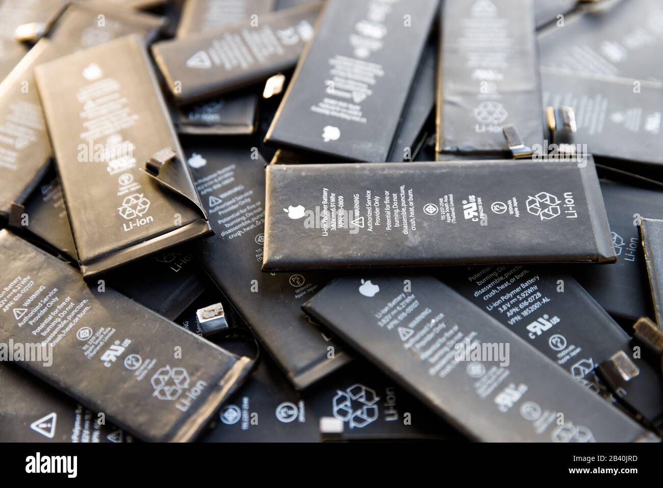 St. Petersburg, Russia - December 2, 2019: Close up of old used Li-ion  Polymer batteries of Apple iPhone preparation for recycling Stock Photo -  Alamy