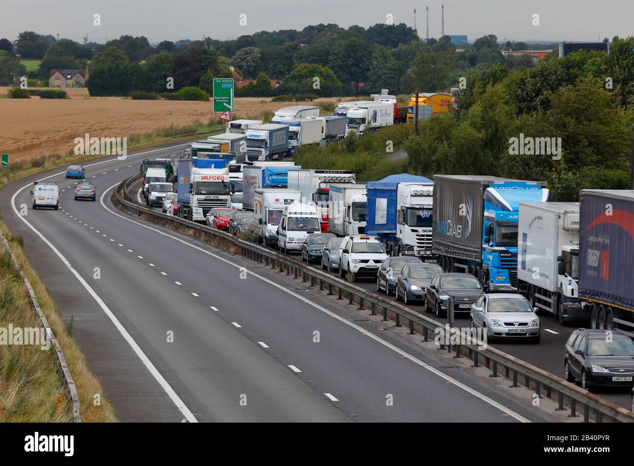 Queuing traffic on the A1 Southbound at Darrington Stock Photo