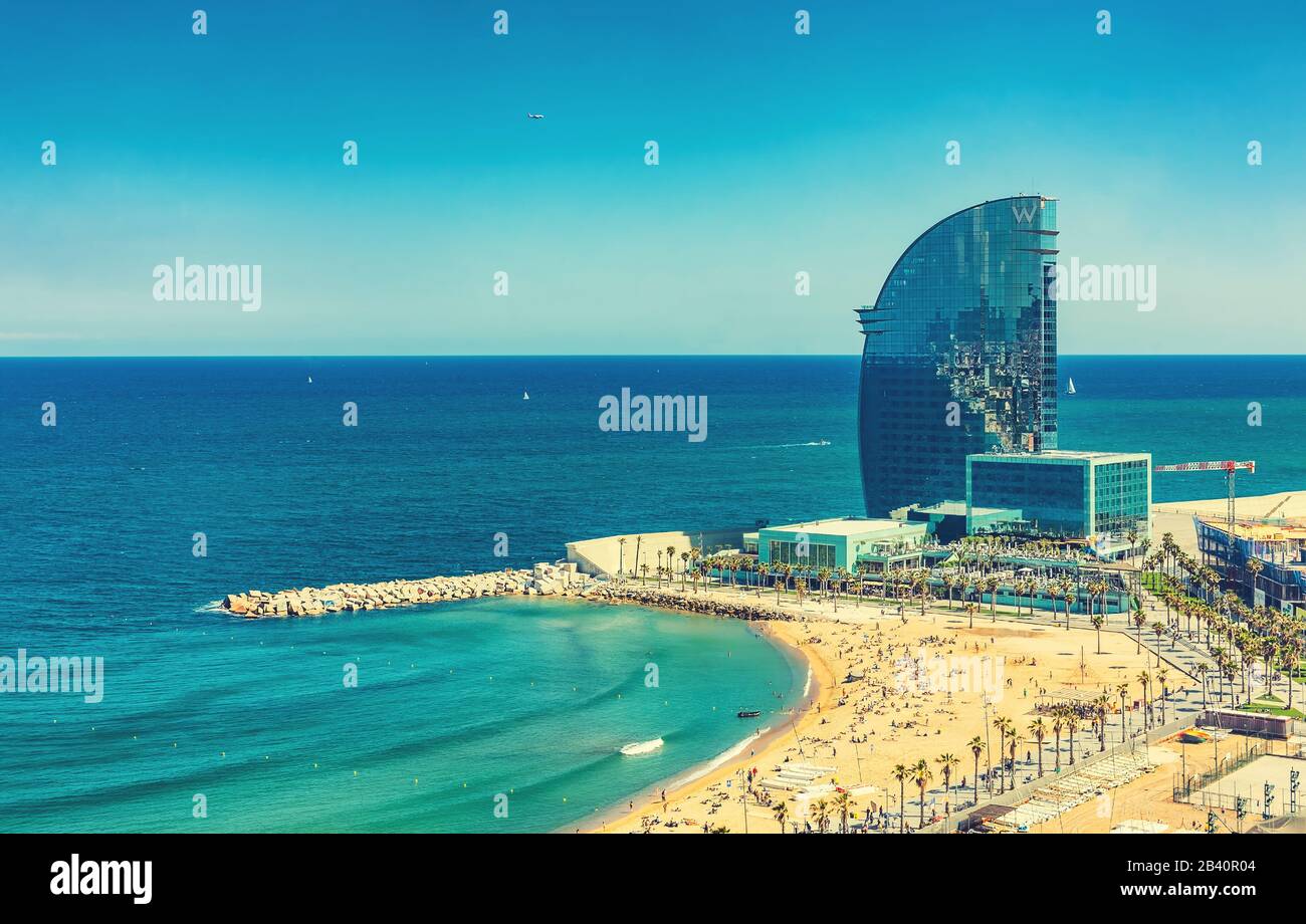 Airview Of The Beach Barceloneta Beach In Barcelona Spain Stock Photo Alamy