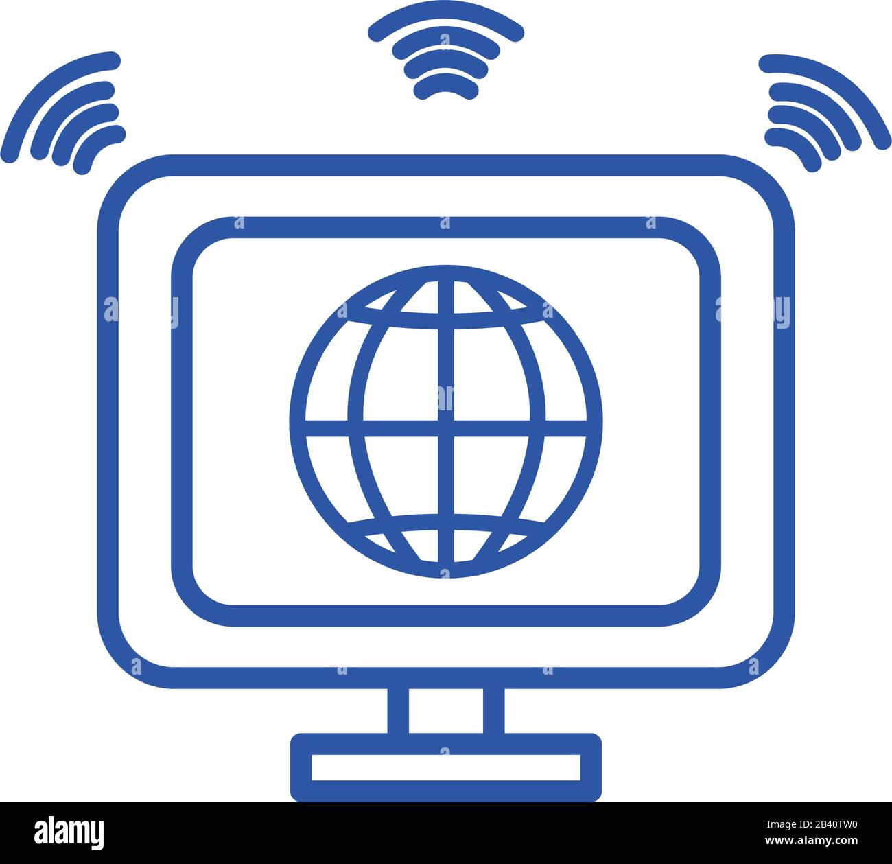 Global sphere inside computer line style icon design, Communication ...
