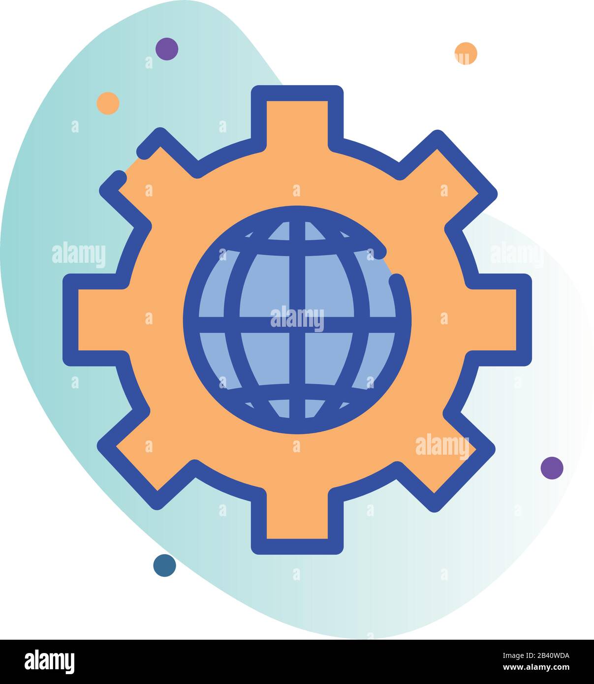 Global sphere inside gear line fill block style icon design ...