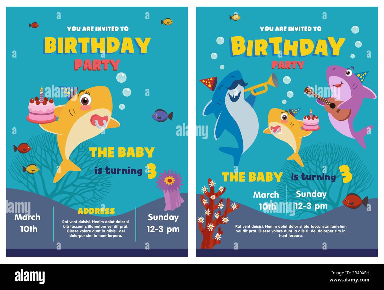 Birthday Party Invitation Of A Baby Shark Stock Vector Image Art Alamy