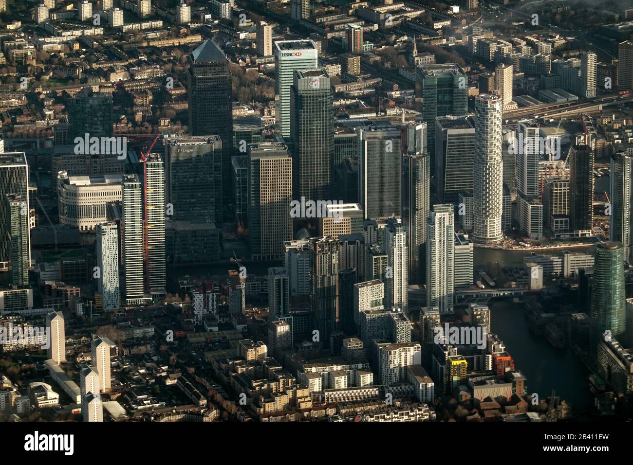 Aerial shot, Isle of Dogs, London Stock Photo