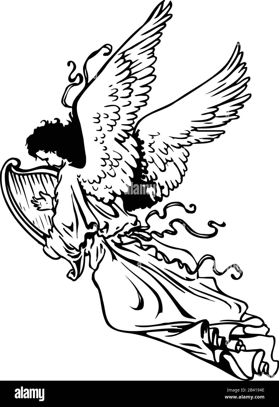 Angel with Harp Vector Illustration Stock Vector Image & Art - Alamy