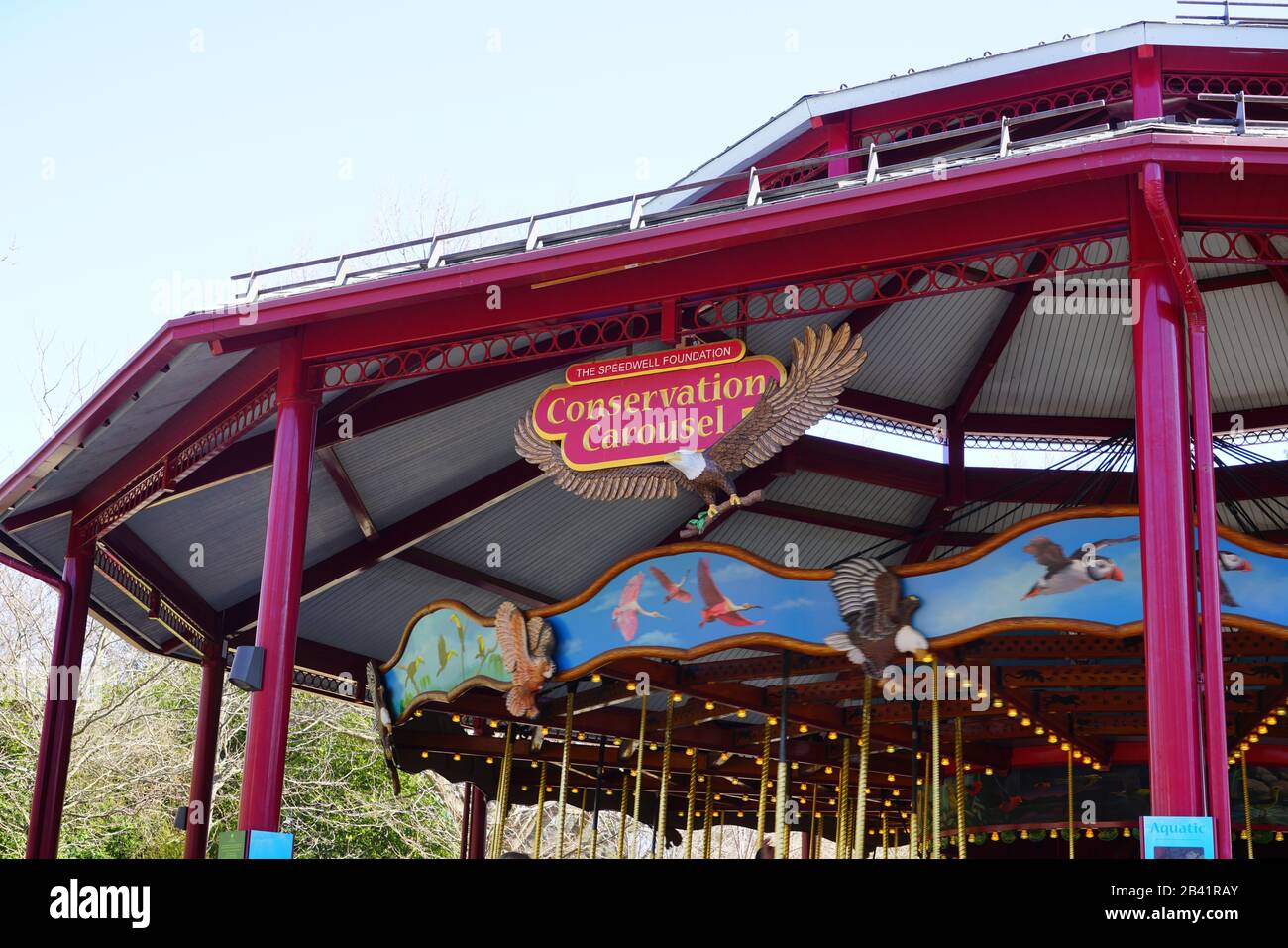 WASHINGTON, DC -22 FEB 2020- View of the Conservation Carousel, a traditional merry-go-round at the Smithsonian National Zoo on Connecticut Avenue in Stock Photo