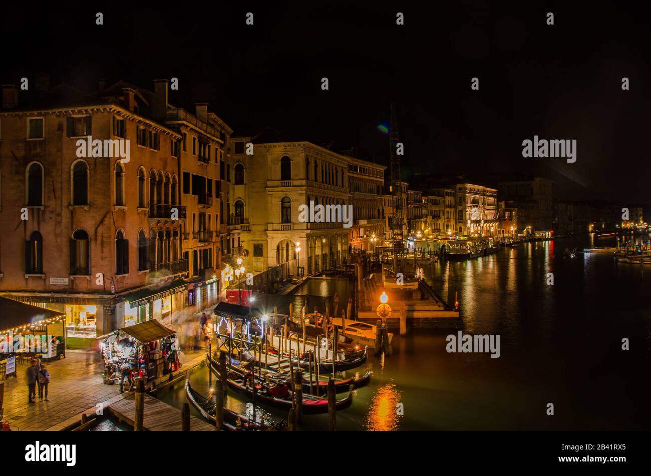 Venice, Italy May 18, 2015: Grand Canal and docked boats alongside houses in Venice Italy Stock Photo