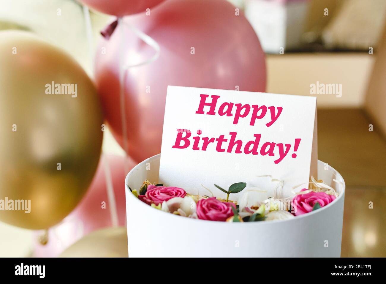 bouquet of colorful flowers with ribbon. happy birthday! card concept, Stock image