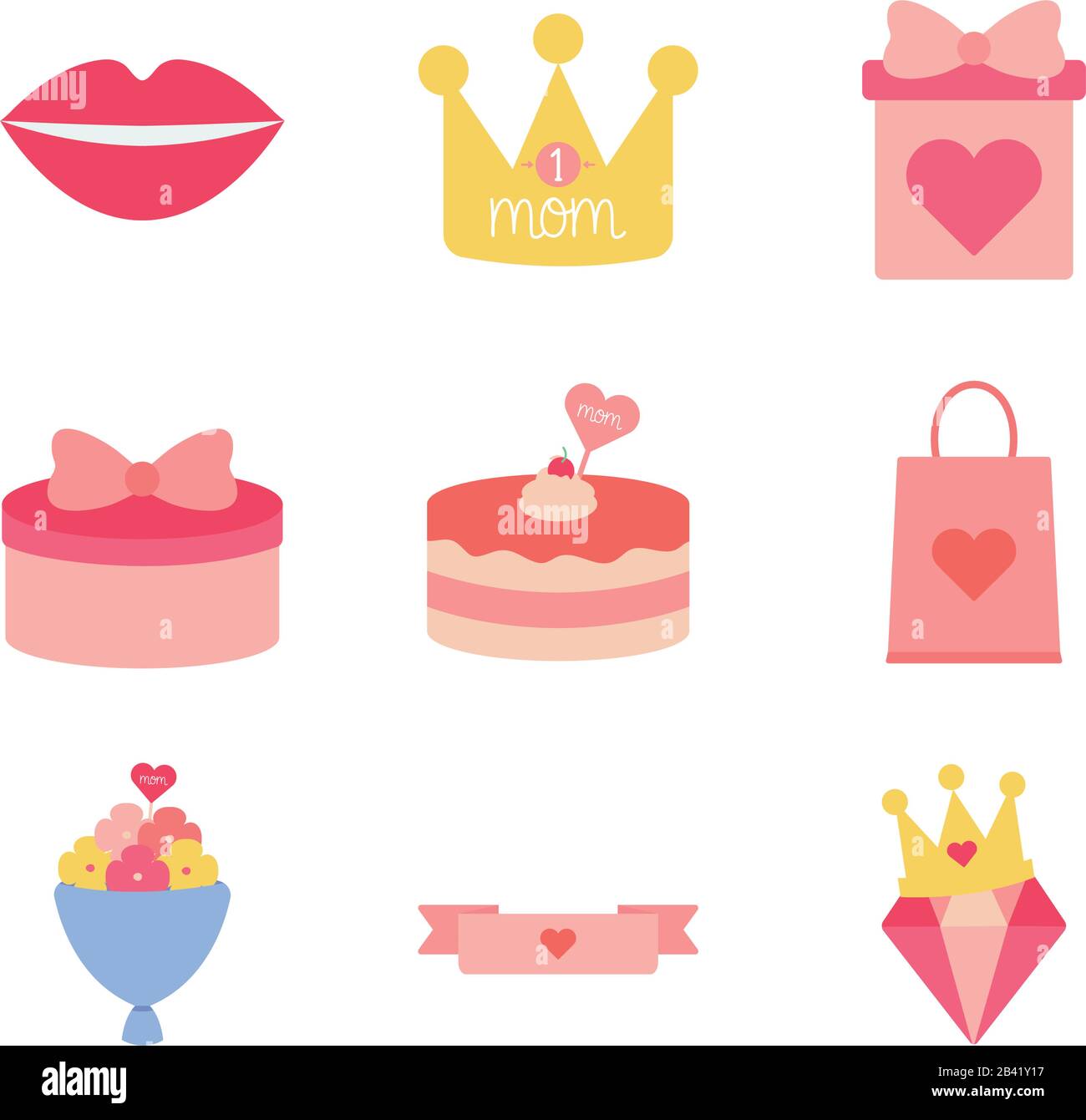 flat style icon set design, happy mothers day love relationship ...