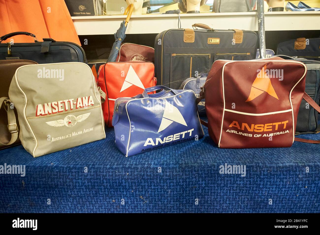 Carryon luggage at the museum for Ansett Airways, named for Sir Reginald  Ansett. In Hamilton, Victoria, Australia Stock Photo - Alamy, image size:1300x956