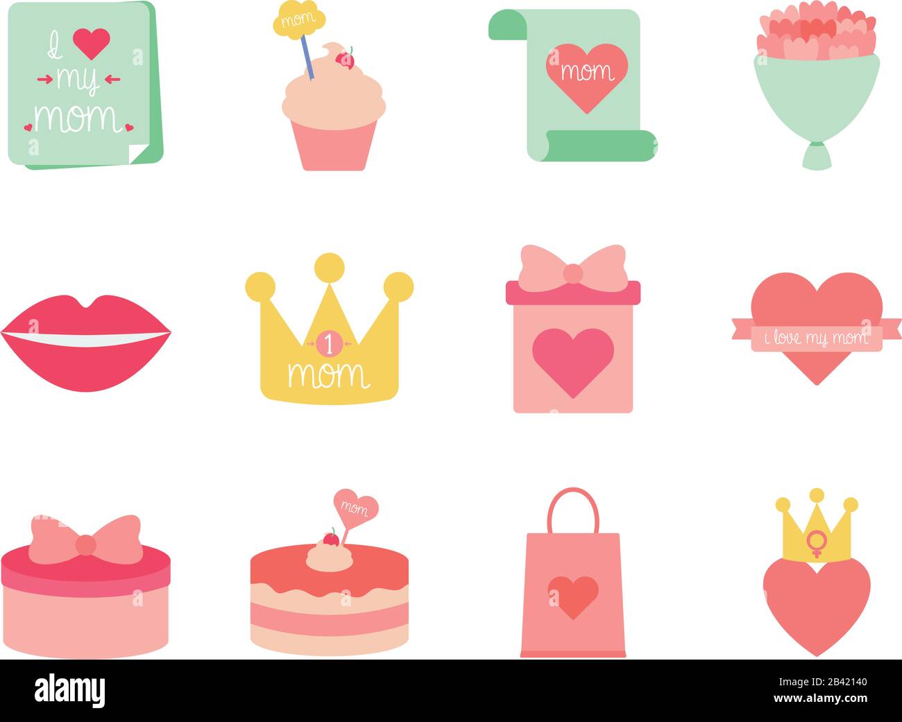 flat style icon set design, happy mothers day love relationship ...