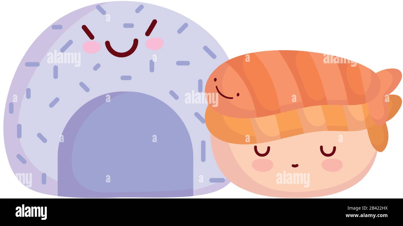 sushi rice roll japanese menu character cartoon food cute vector ...
