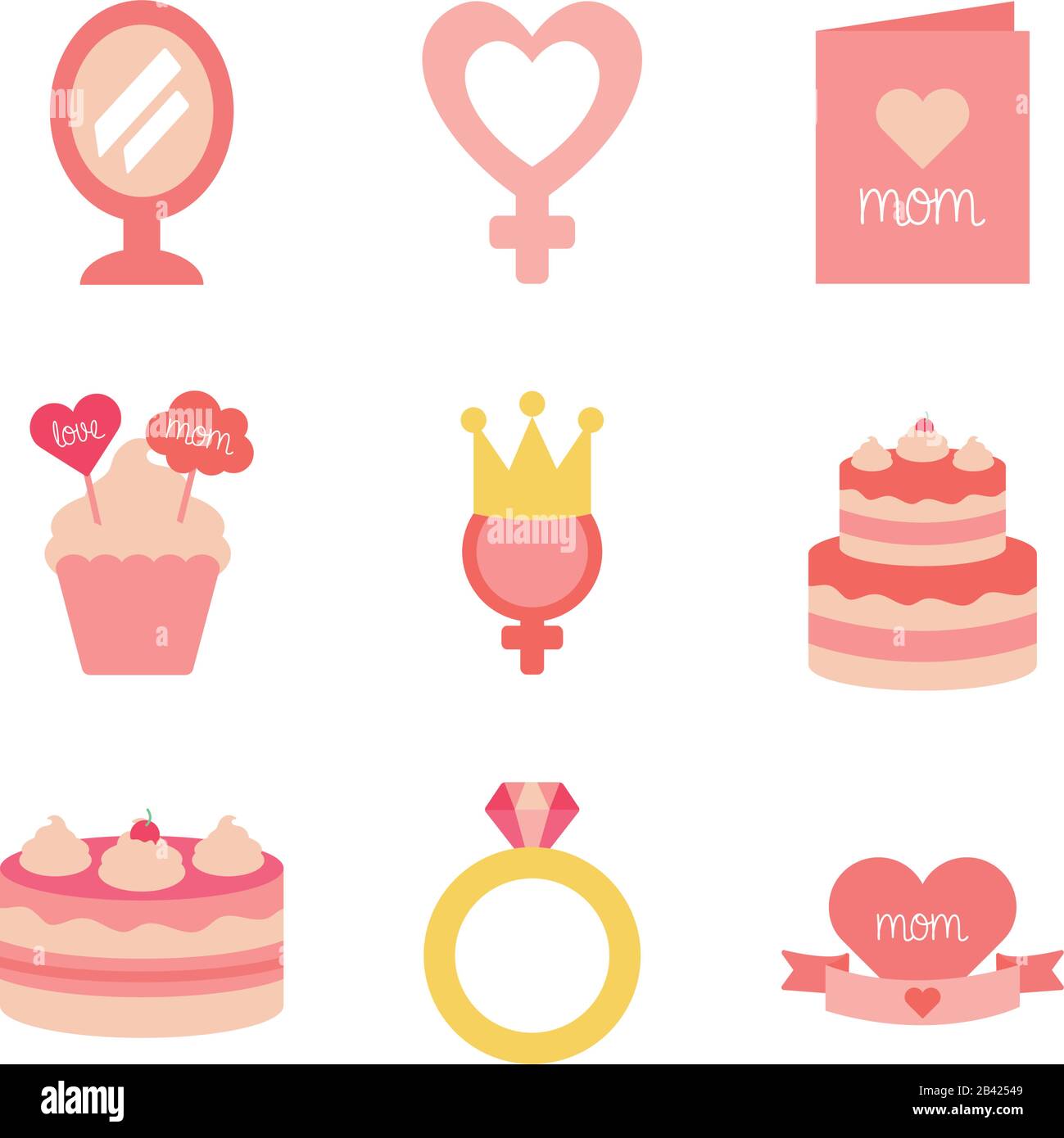flat style icon set design, happy mothers day love relationship ...
