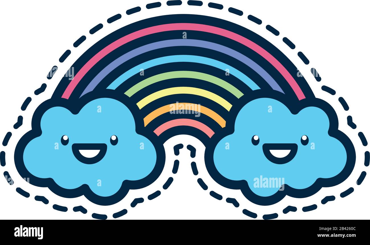 rainbow cartoon line fill style icon design, Kawaii expression cute ...