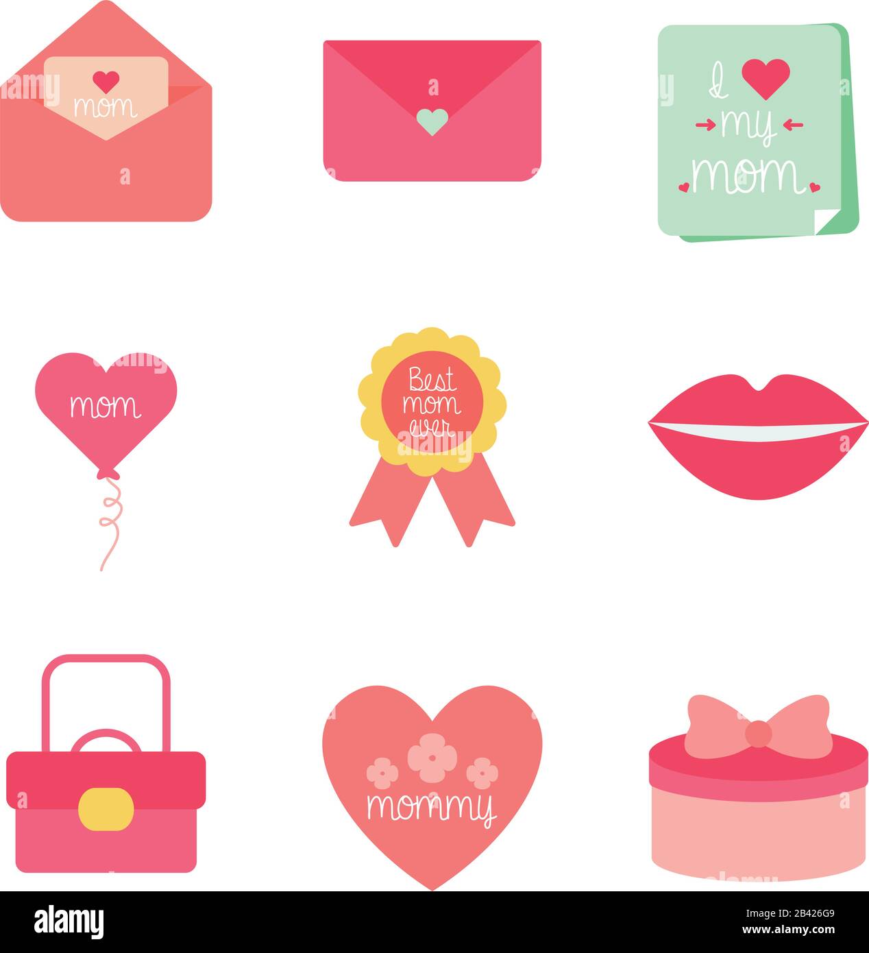 flat style icon set design, happy mothers day love relationship ...