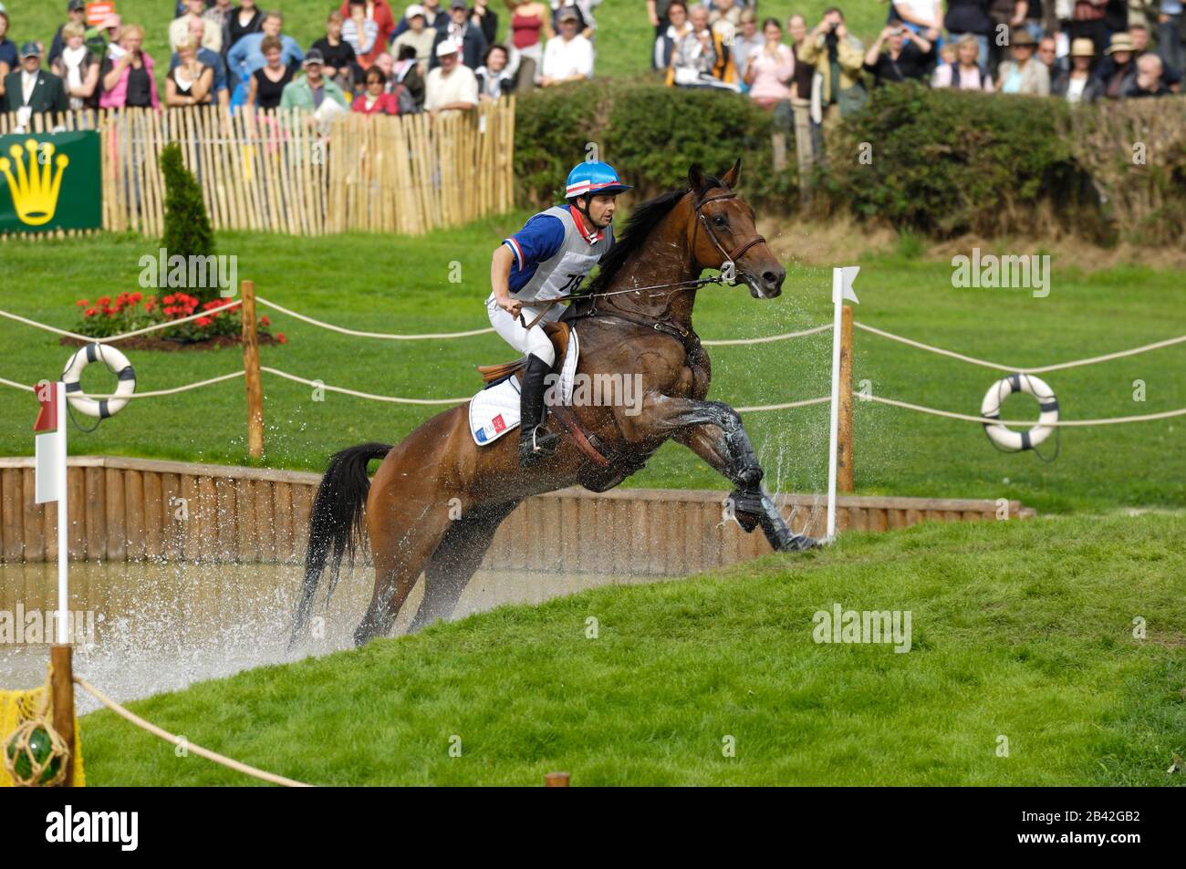Jean Teulere (FRA) riding Espoir de la Mare - World Equestrian Games, Aachen, - August 26, 2006, Eventing Cross Country Stock Photo