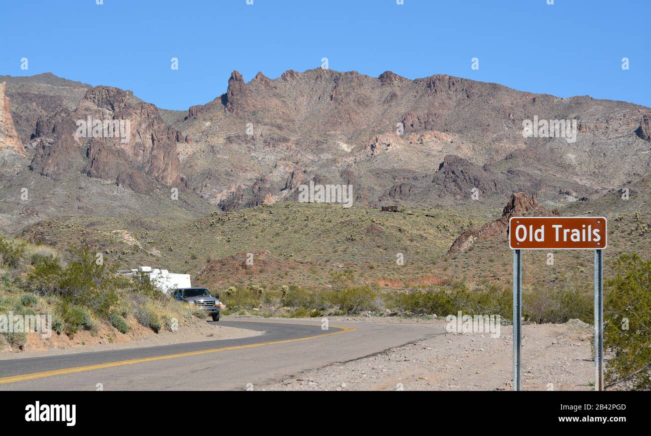 Ghost Town of Old Trails Sign on Route 66 in the Sonoran Desert