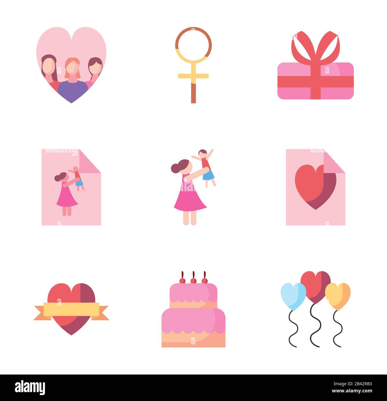 fill style icon set design, happy mothers day love relationship ...