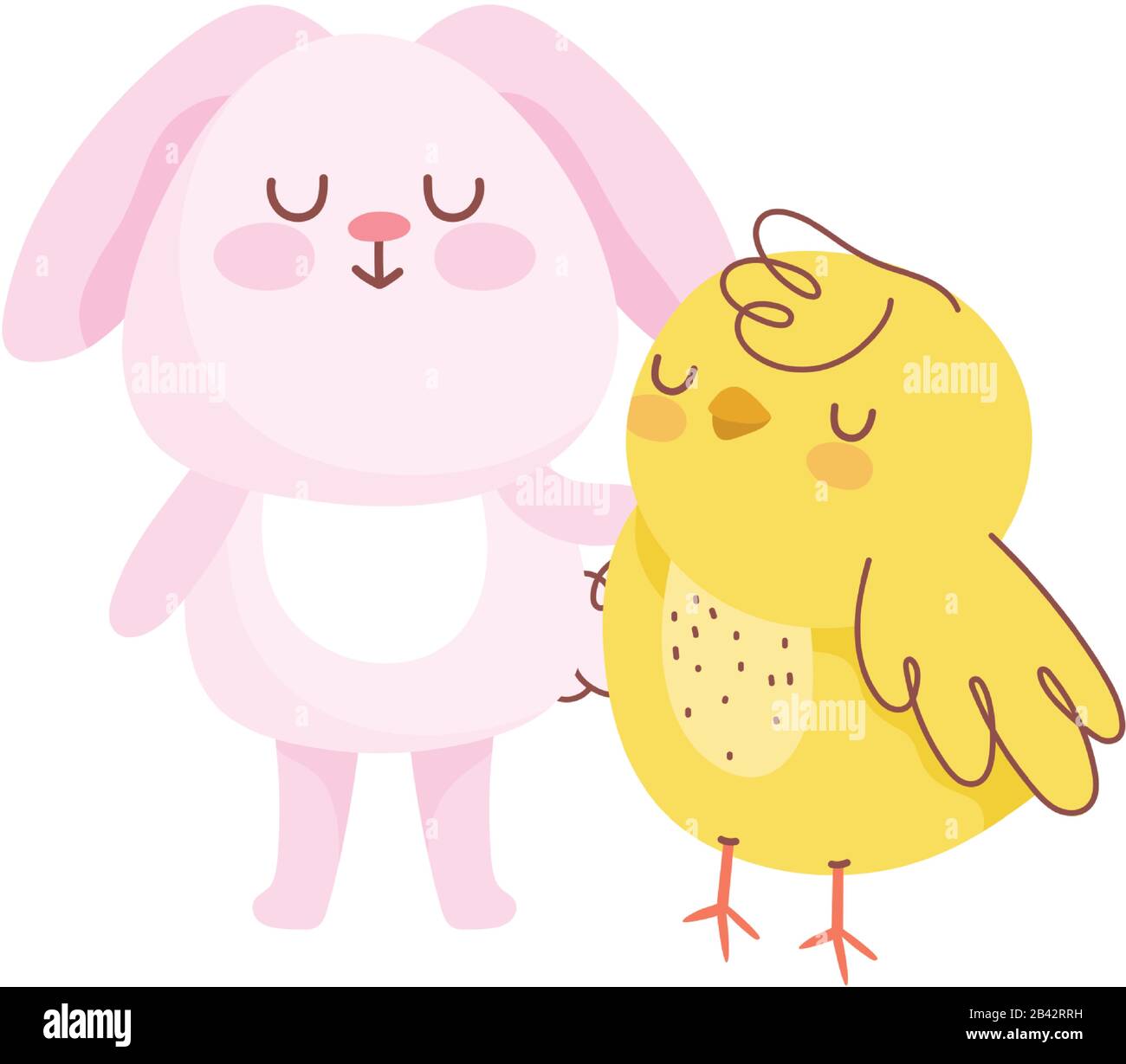happy easter pink rabbit with chicken cartoon vector illustration Stock ...