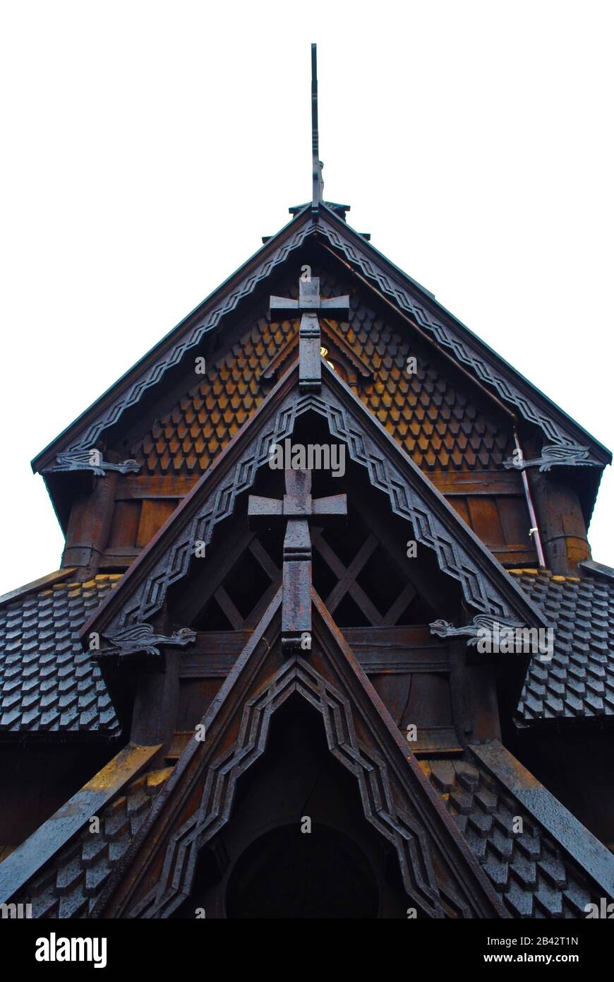 Gol Stave Church (Norwegian: Gol stavkyrkje), a reconstructed church is now a museum located in the Norwegian Museum of Cultural History near Oslo. Stock Photo