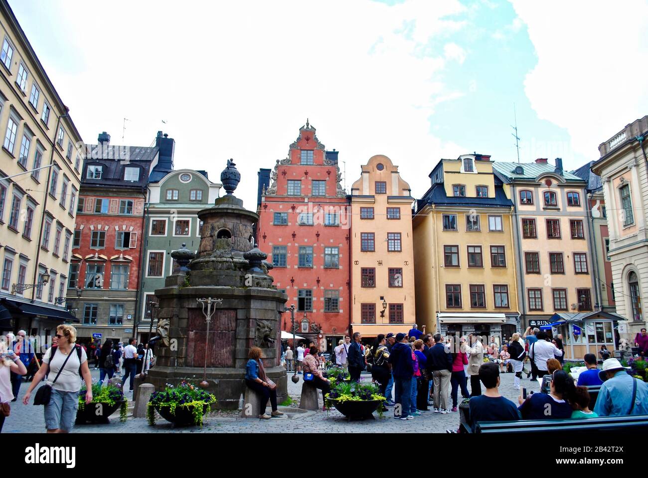Traditional colorful houses in Old Town square of Stortorget square in Gamla Stan. It is the oldest square in Stockholm, Sweden. tourist destination Stock Photo