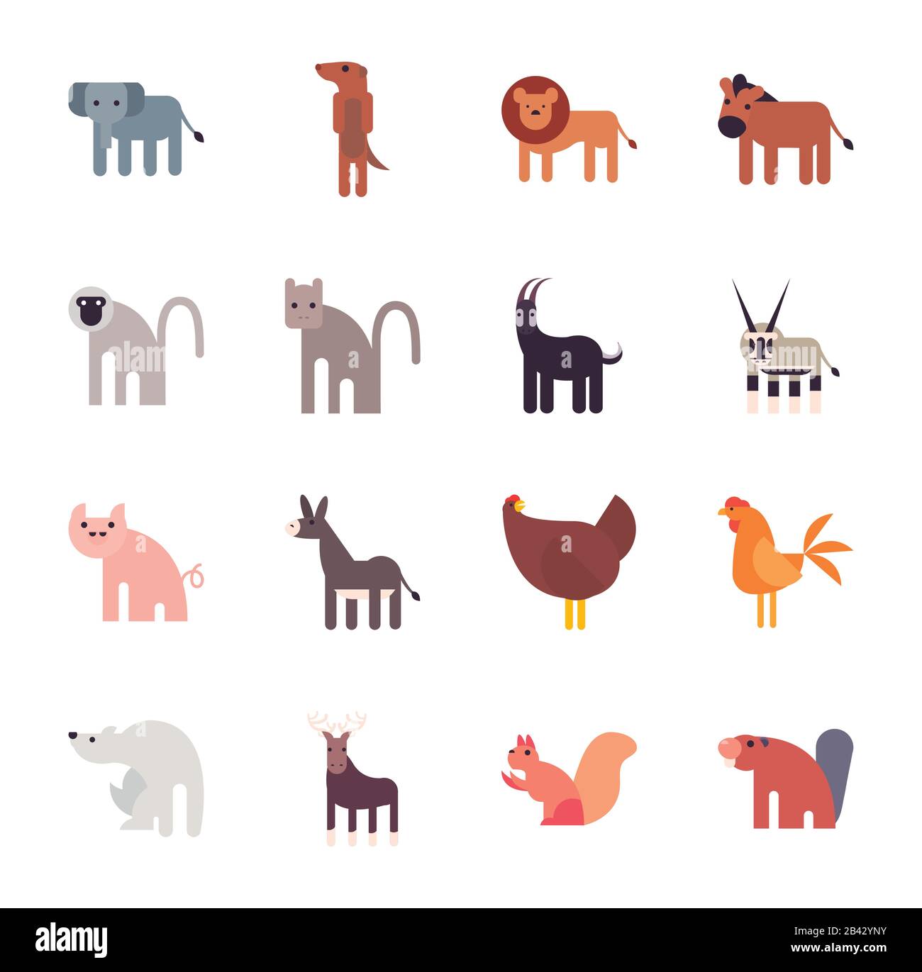 Cute animals cartoons fill style icon set design, zoo life nature ...