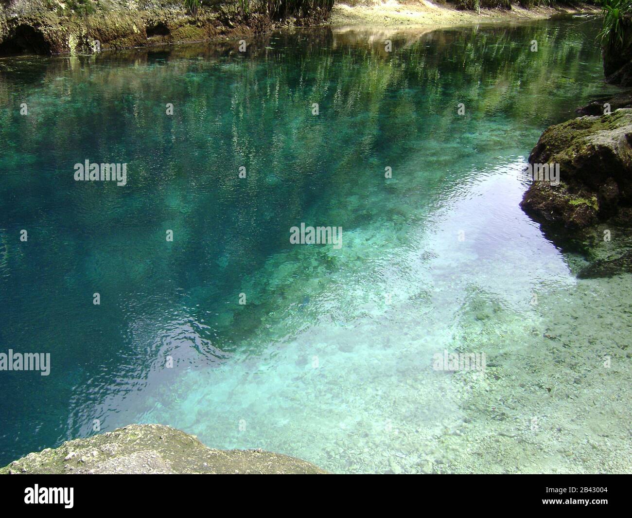 Hues of green at the Enchanted River of Surigao del Sur, Philippines. Stock Photo