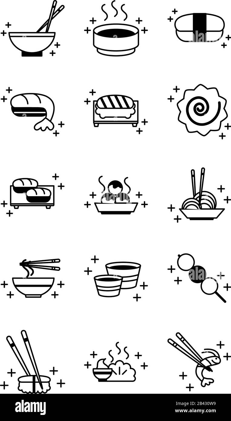 sushi oriental menu icons set vector illustration line style icon Stock Vector