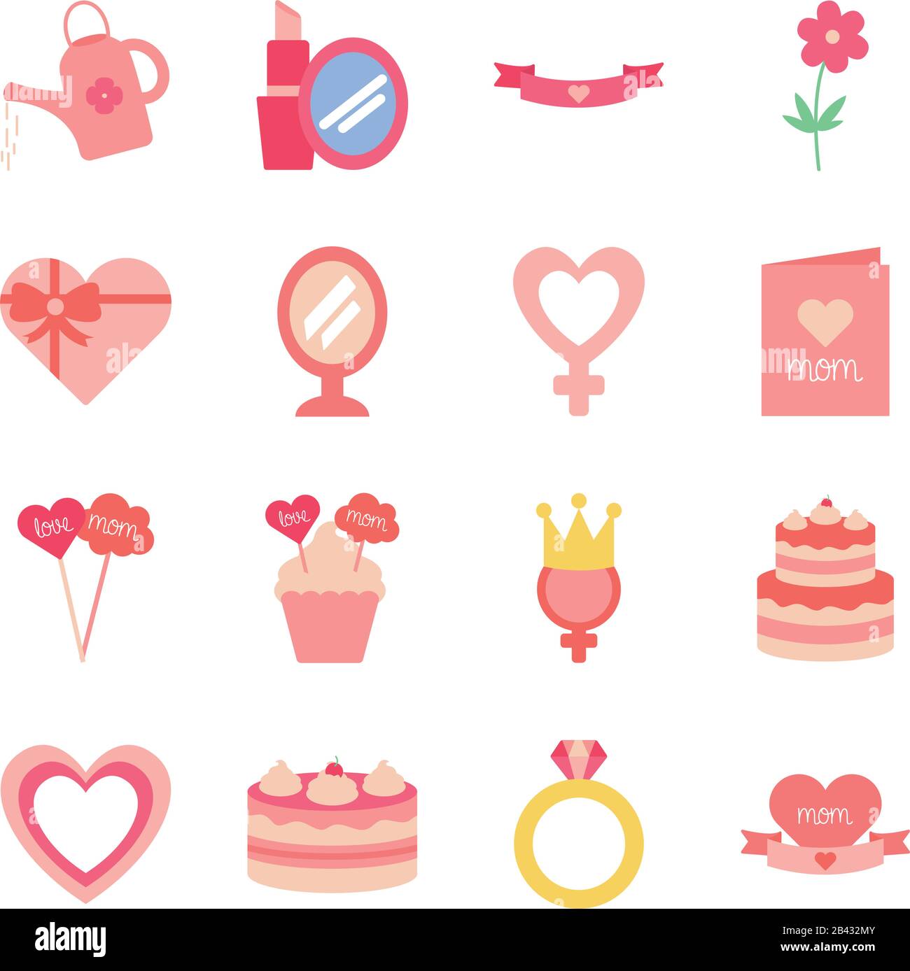 flat style icon set design, happy mothers day love relationship ...