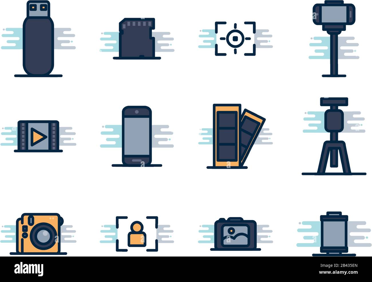 line fill block style icon set design, photography technology equipment ...