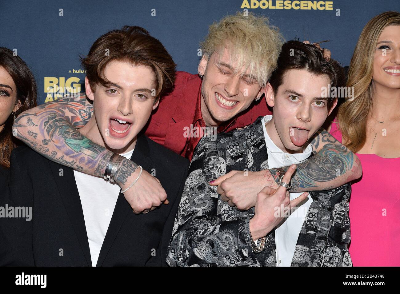 New York, USA. 05th Mar, 2020. (L-R) Thomas Barbusca, Rapper Machine Gun Kelly (Colson Baker), Griffin Gluck and Emily Arlook attend the premiere of Hulu's 'Big Time Adolescence' at Metrograph in New York, NY, March 5, 2020. (Photo by Anthony Behar/Sipa USA) Credit: Sipa USA/Alamy Live News Stock Photo