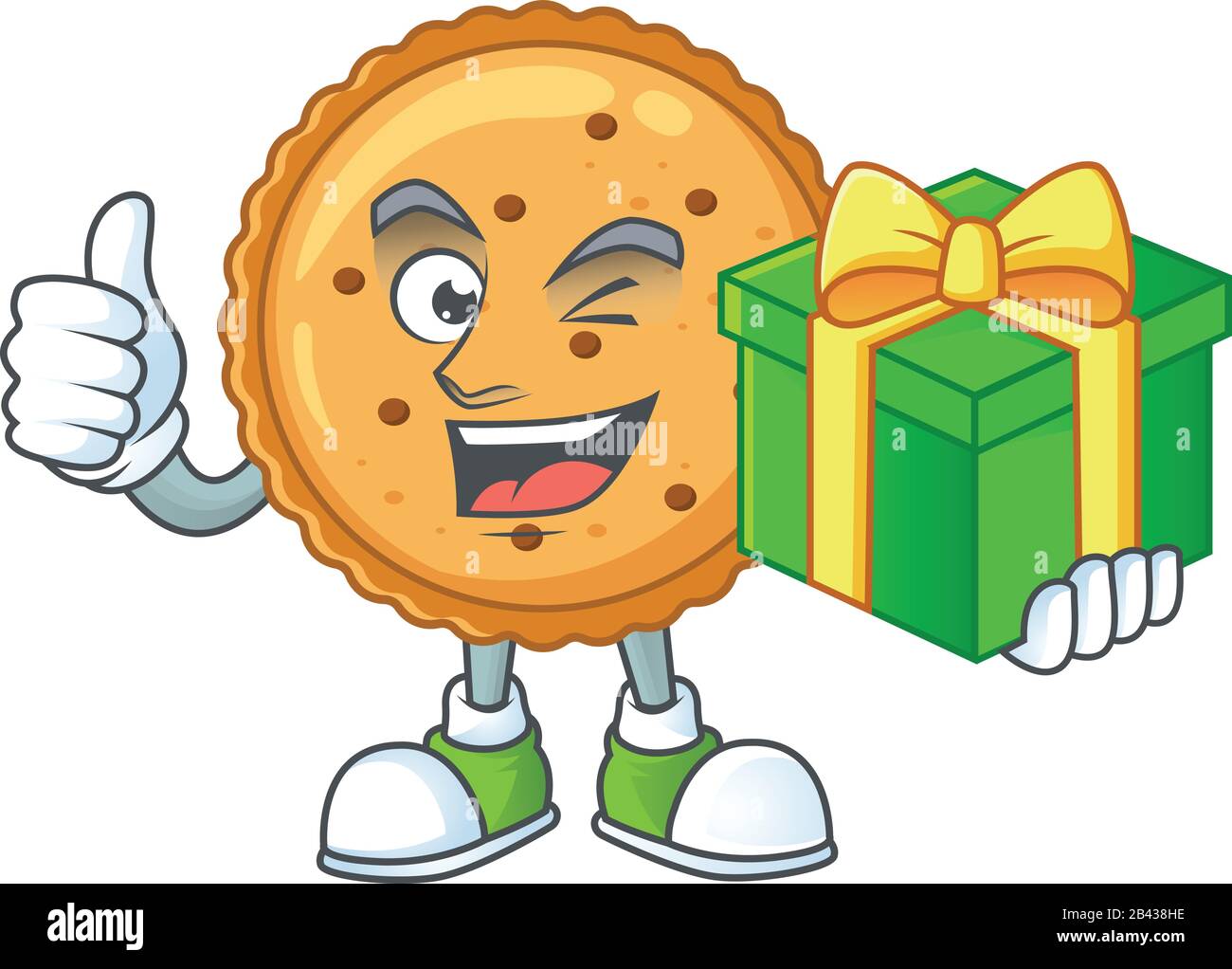 Cute peanut butter cookies character holding a gift box Stock Vector