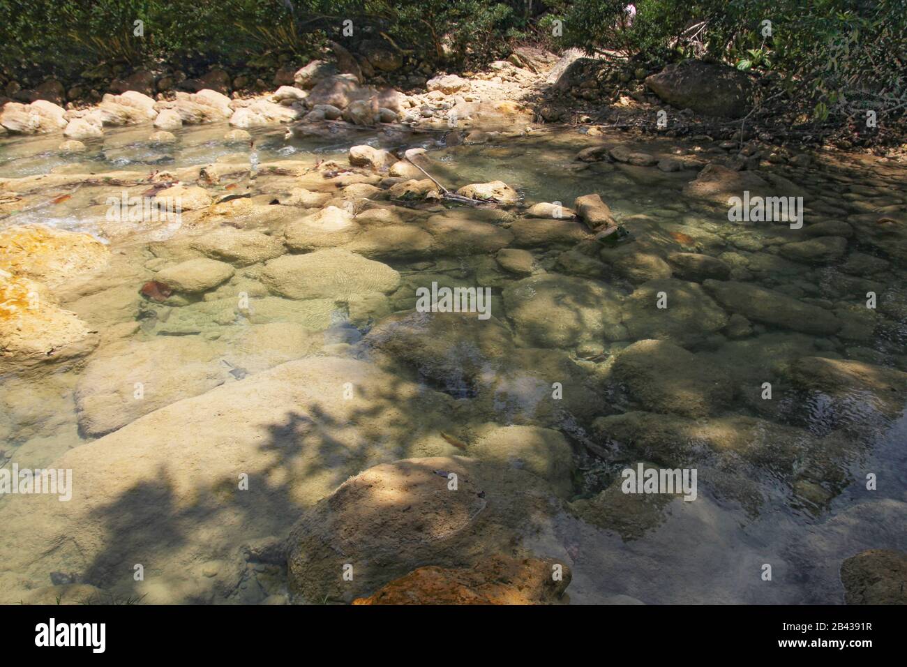 Clear flowing water in a river, close up Stock Photo