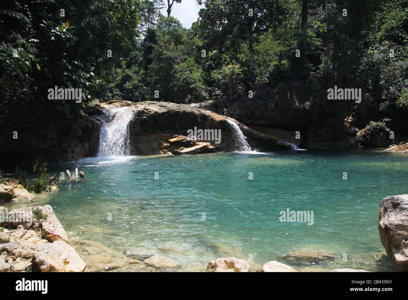 Wide shot of Baobao Falls, one of the attractions in Liangga, Surigao del Sur, Philippines. Stock Photo