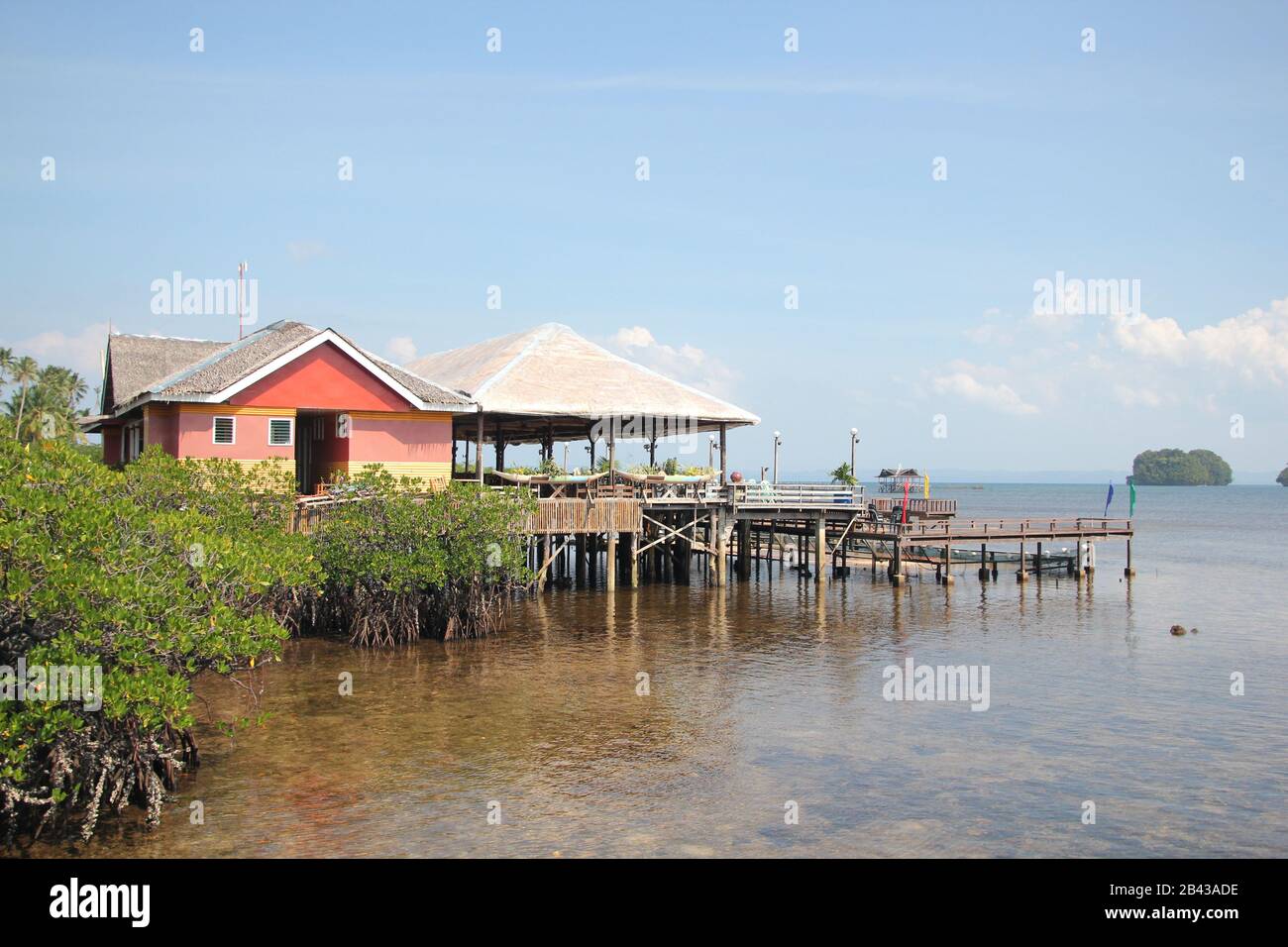 Wooden cottages on stilts at Surigao del Sur, Philippines. Stock Photo