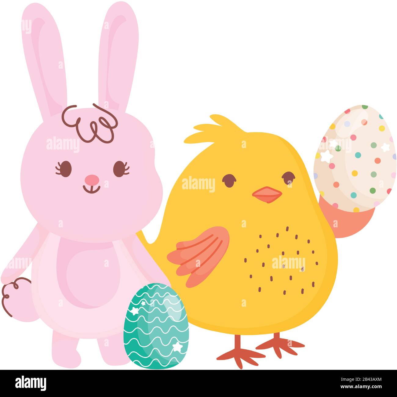happy easter bunny chicken with eggs ornament decoration cartoon vector ...