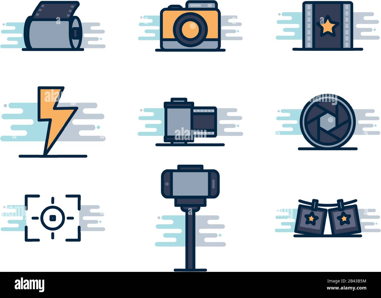 line fill block style icon set design, photography technology equipment ...