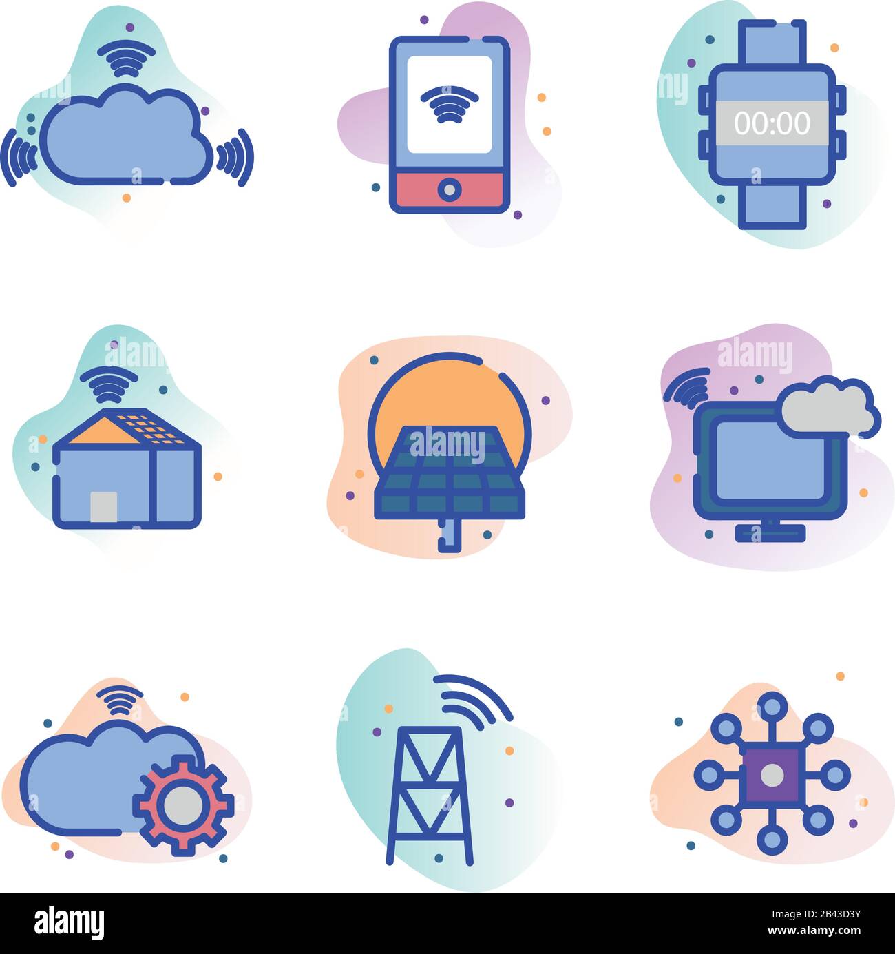 line fill block style icon set design, technology internet digital ...