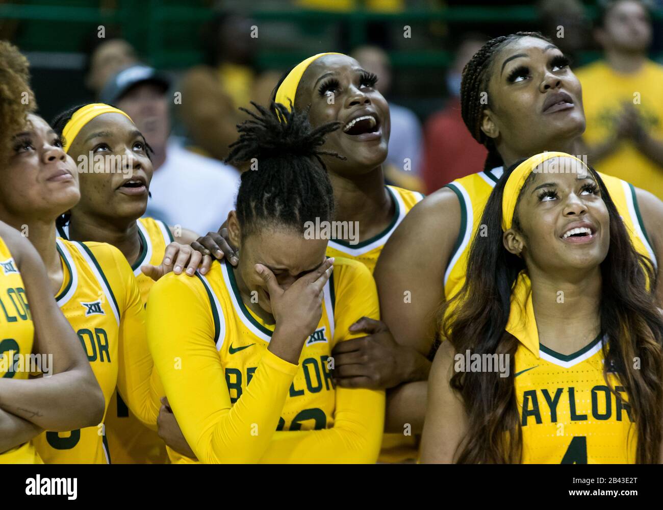 Waco, Texas, USA. 5th Mar, 2020. Baylor Lady Bears guard Juicy Landrum (20) gets emotional during senior night after the 2nd half of the NCAA Women's Basketball game between Texas Longhorns and the Baylor Lady Bears at The Ferrell Center in Waco, Texas. Matthew Lynch/CSM/Alamy Live News Stock Photo