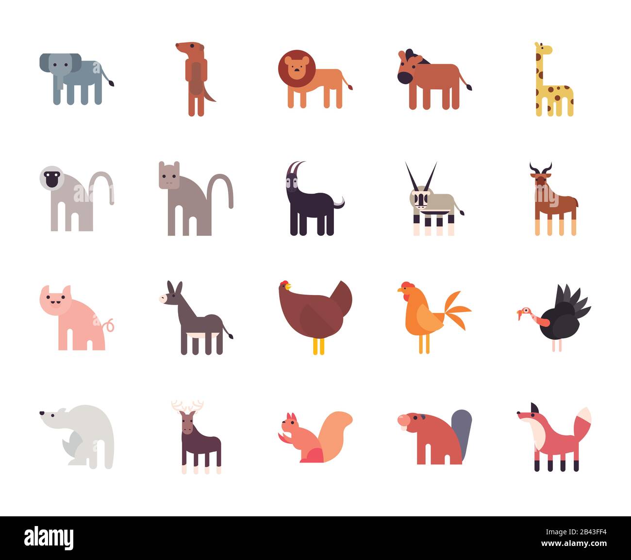 Cute animals cartoons fill style icon set design, zoo life nature ...