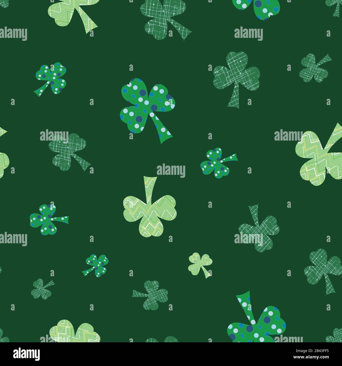 Shamrocks on green clovers seamless vector repeat surface pattern design Stock Vector