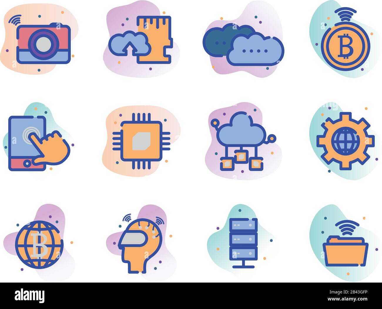 line fill block style icon set design, technology internet digital ...