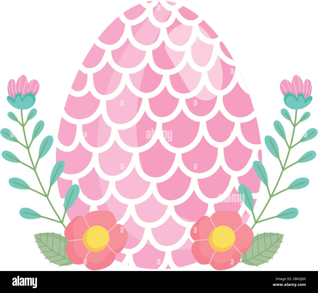 happy easter egg decorated with shape of fish scales flowers vector