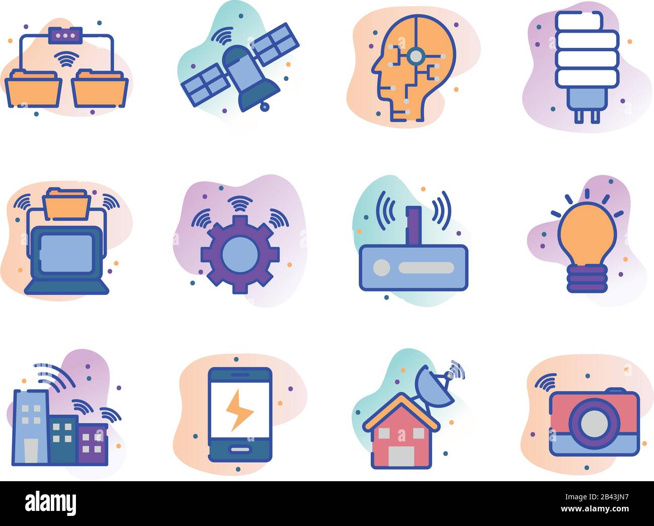 line fill block style icon set design, technology internet digital ...