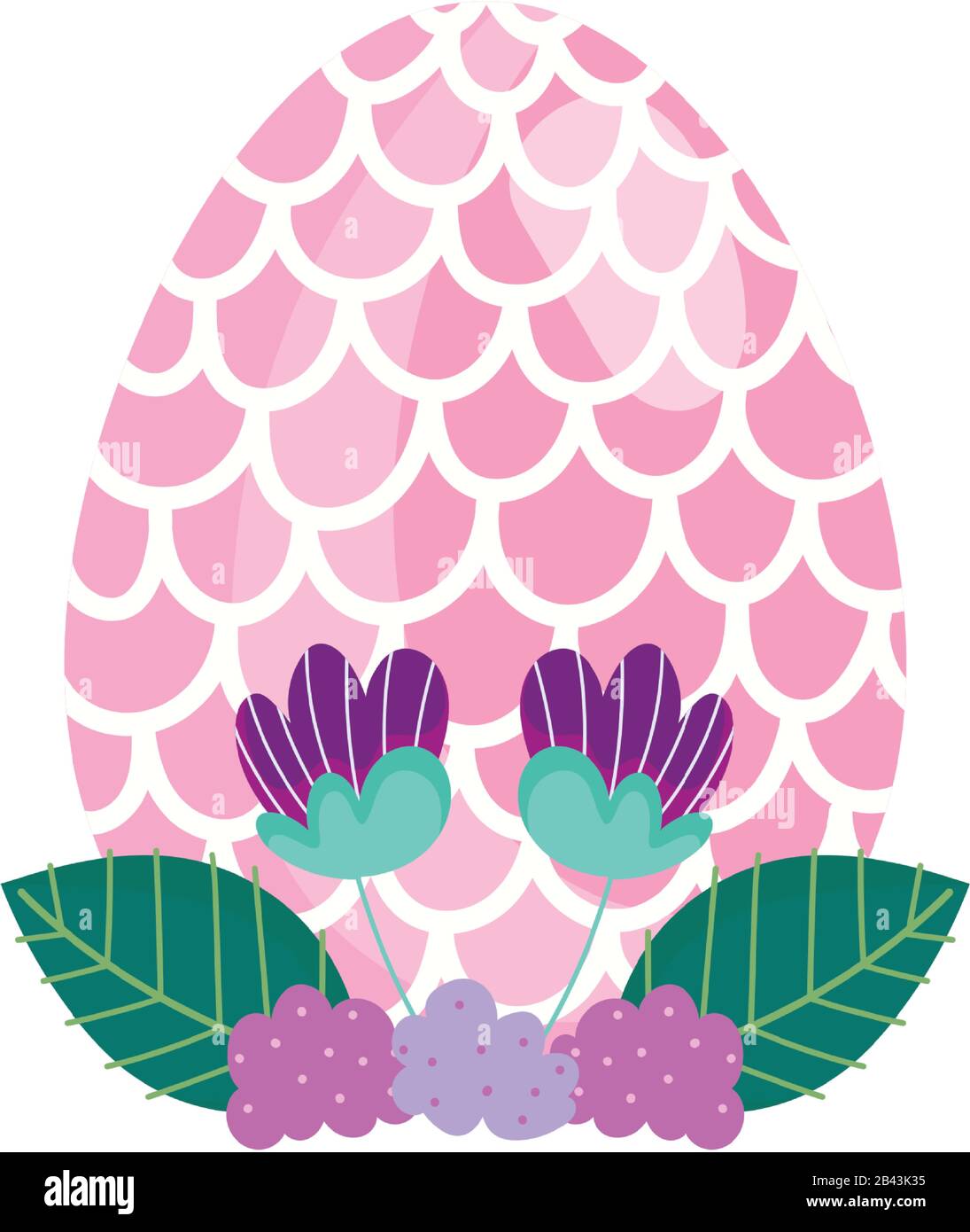 happy easter egg decorated with shape of fish scales flowers color