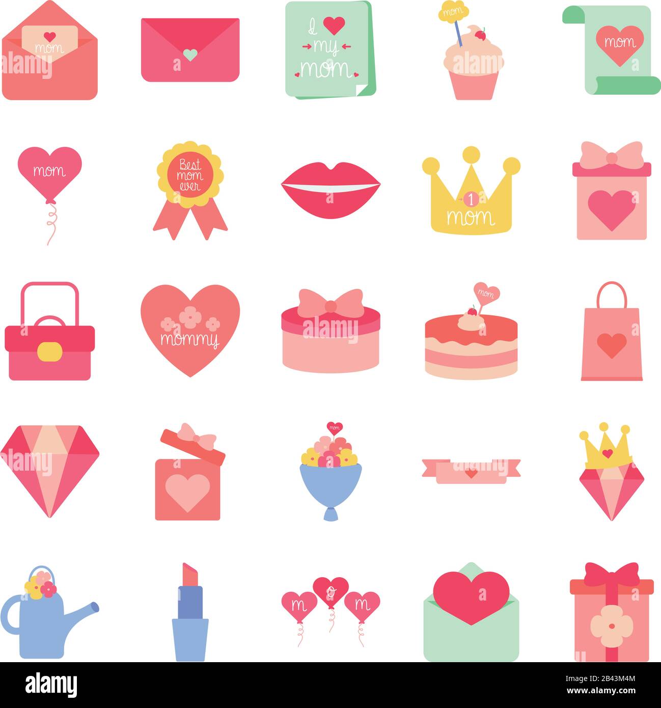 flat style icon set design, happy mothers day love relationship ...
