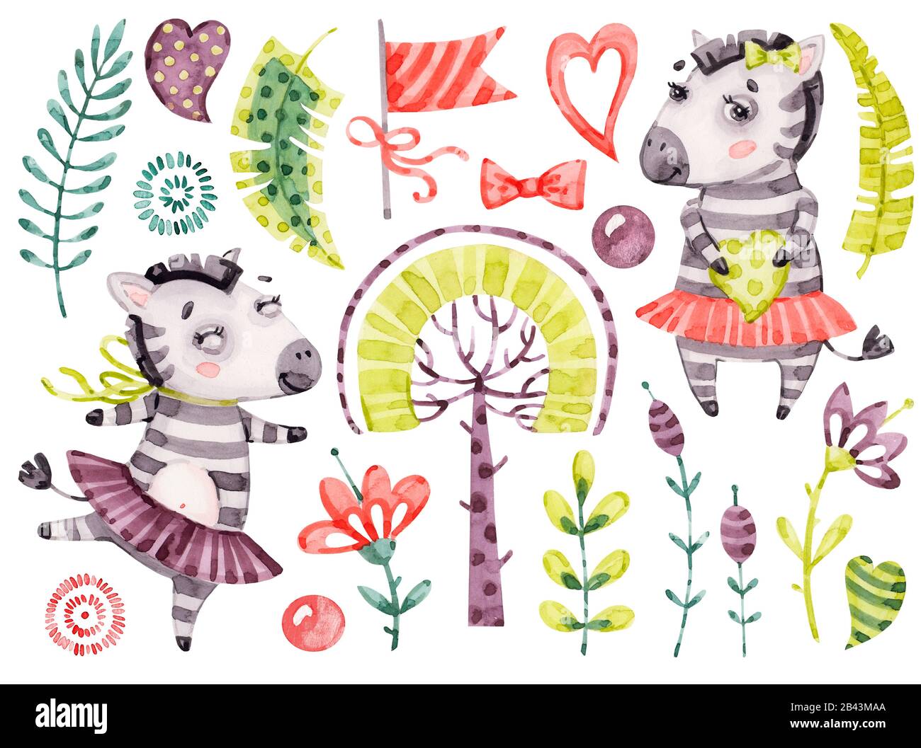 Baby Girl Cute Zebra Watercolor Nursery Cartoon Jungle Animals