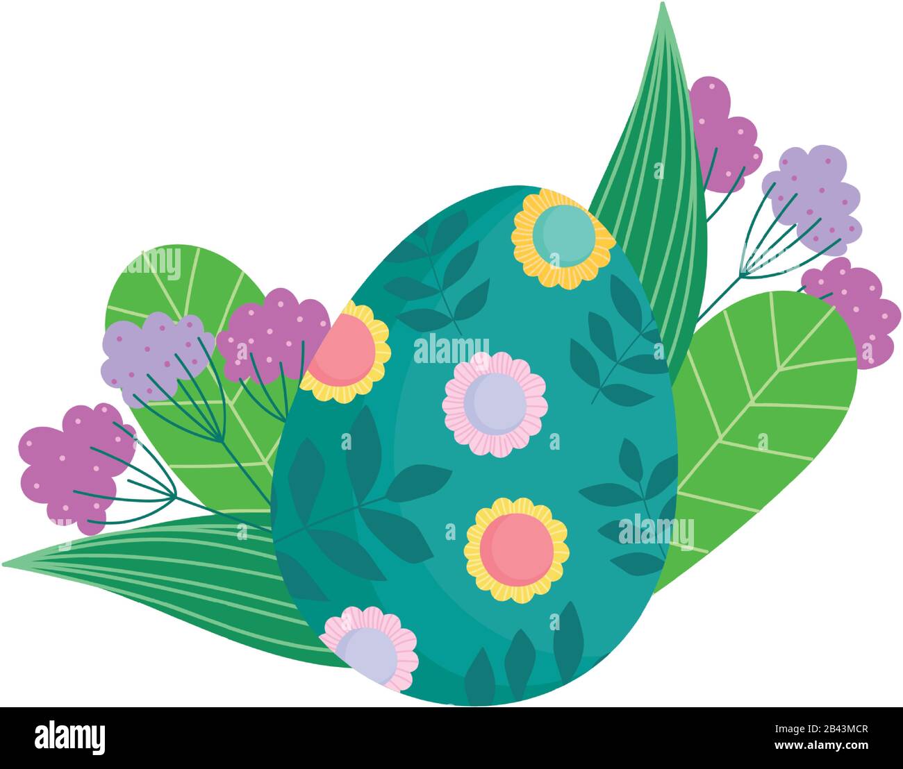 happy easter green egg decorated with flowers and foliage leaves vector ...